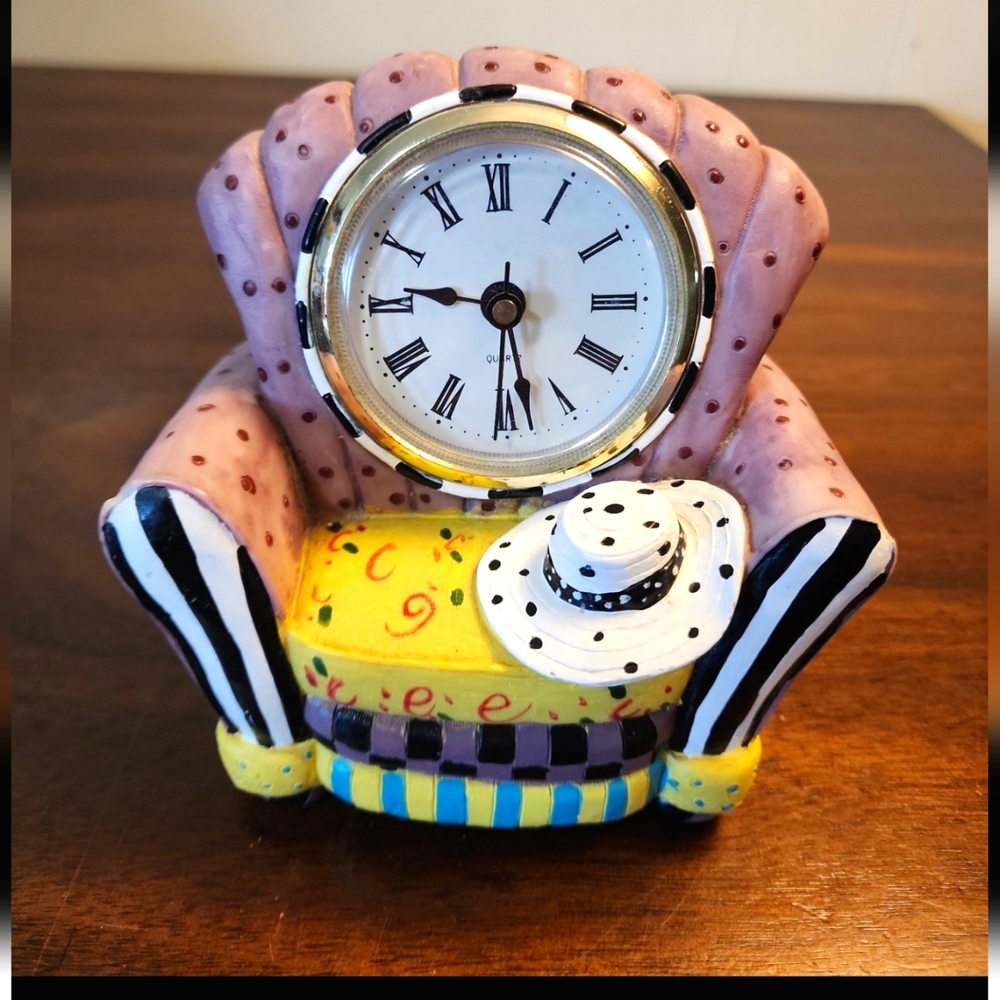 Milson and Louis Chair Clock Hand Painted Quartz Clock Working 90s Colors